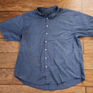 Cherokee men's XXL navy blue plaid short sleeve button down shirt